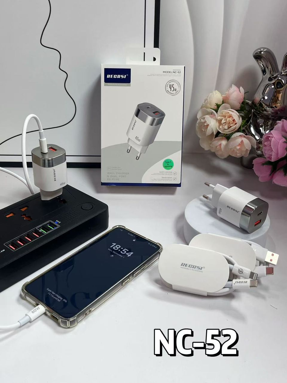 Charge Rapide Ultra 45w RECRSI NC-52, Téléphone Tablette - Compatible Samsung Tecno Huawei Xiaomi Motorola Iphone Type-C Etc
