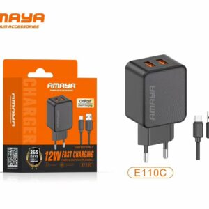 Chargeur Secteur AMAYA 12W Double Port USB avec Câble USB-C – Modèle E110C