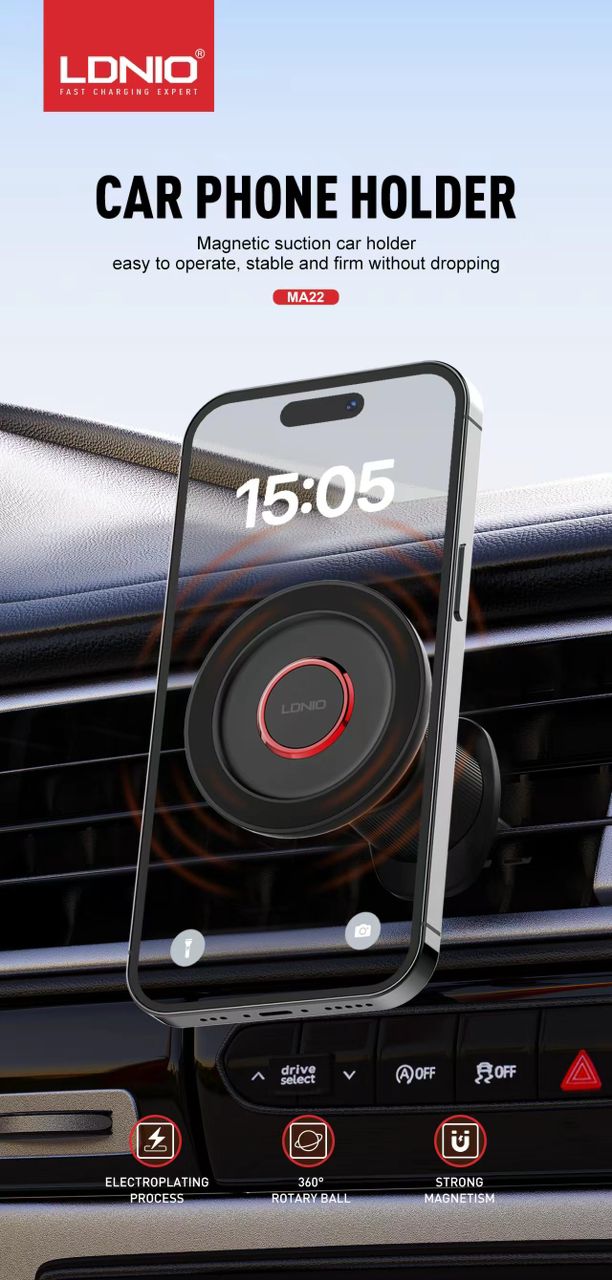 Support Téléphone Magnétique Voiture LDNIO MA22 – Ultra Stable & Rotation 360°