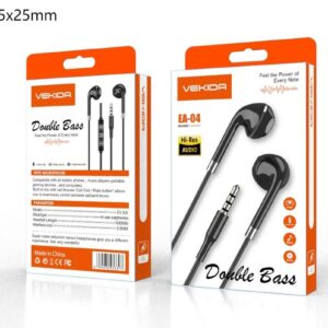 Écouteurs Filaire VEKIDA EA-04 Double Bass – Jack 3.5 mm avec Microphone – Hi-Res Audio (Noir)