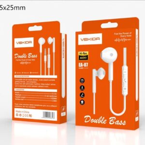 Écouteurs Filaire VEKIDA EA-07 Double Bass – Jack 3.5 mm avec Microphone & Contrôle Volume – Hi-Res Audio (Blanc)