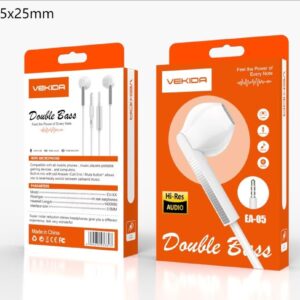 Écouteurs Filaire VEKIDA EA-05 Double Bass – Jack 3.5 mm avec Microphone – Hi-Res Audio (Blanc)
