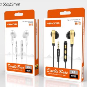 Écouteurs filaires VEKIDA EA-12 avec micro et commande – Son Double Bass