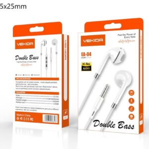 Écouteurs filaires VEKIDA EA-04 avec microphone – Audio Hi-Res Double Bass - Blanc