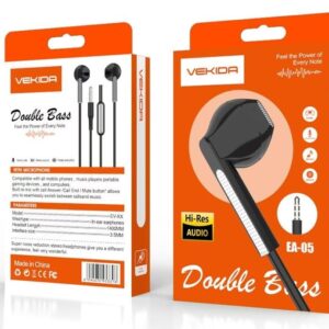 Écouteurs filaires VEKIDA EA-05 Noir – Hi-Res Audio Double Bass avec micro