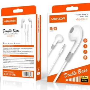 Écouteurs filaires VEKIDA EA-03 Blanc – Hi-Res Audio Double Bass avec micro