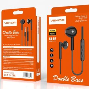 Écouteurs filaires VEKIDA EA-07 Noir – Hi-Res Audio Double Bass avec micro et commande
