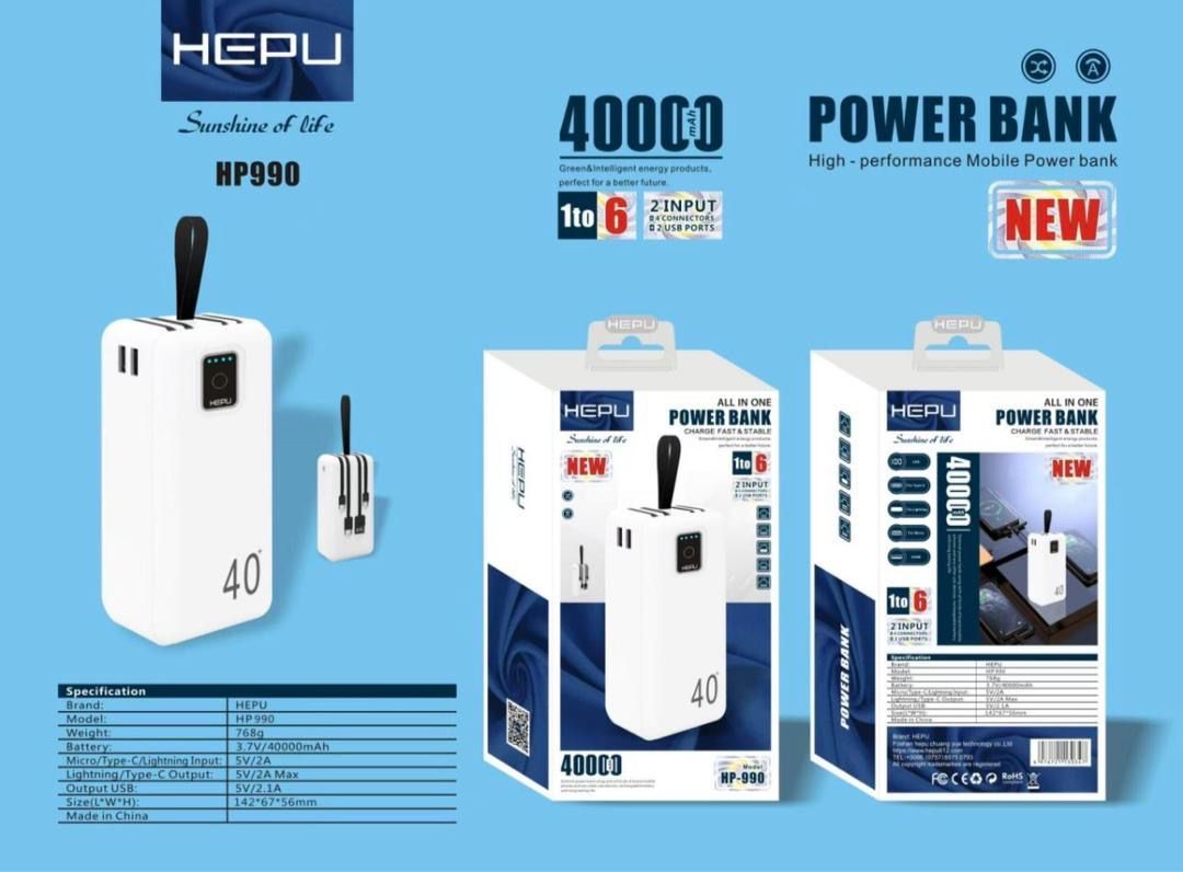 Power Bank HEPU HP-990 40000 mAh – Charge rapide 40W