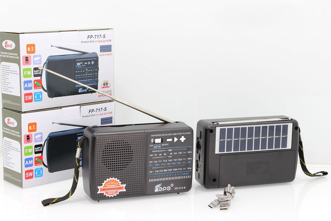 Radio solaire portable FM-AM-SW avec lecteur MP3 USB-SD – FP-717-S
